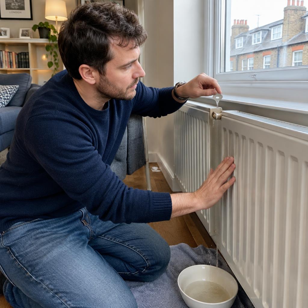 Homeowner checking a radiator for cold spots before boiler installation in London